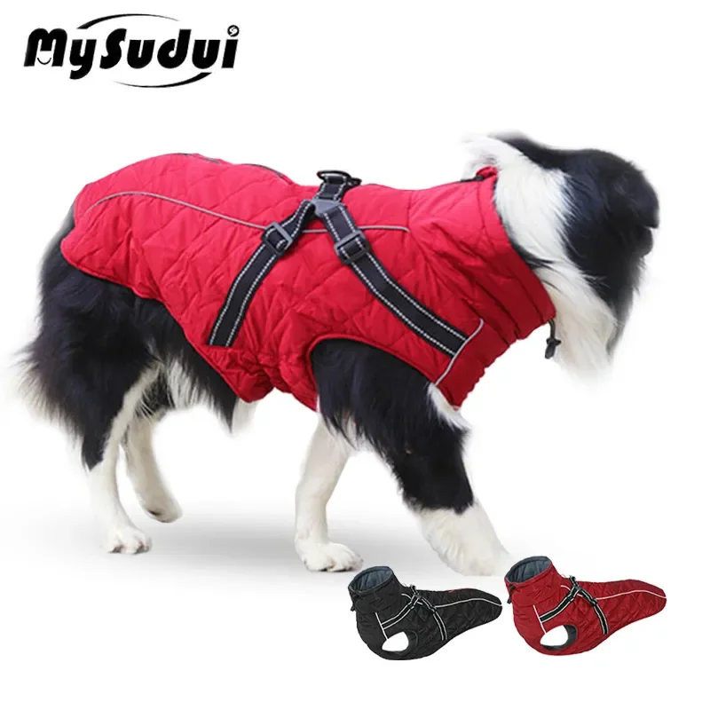 

2 in 1 Winter Warm Pet Dog Clothes Harness Reflective Fleece Dog Vest Jacket Harness For Medium Large Dogs Ropa Perro Mediano