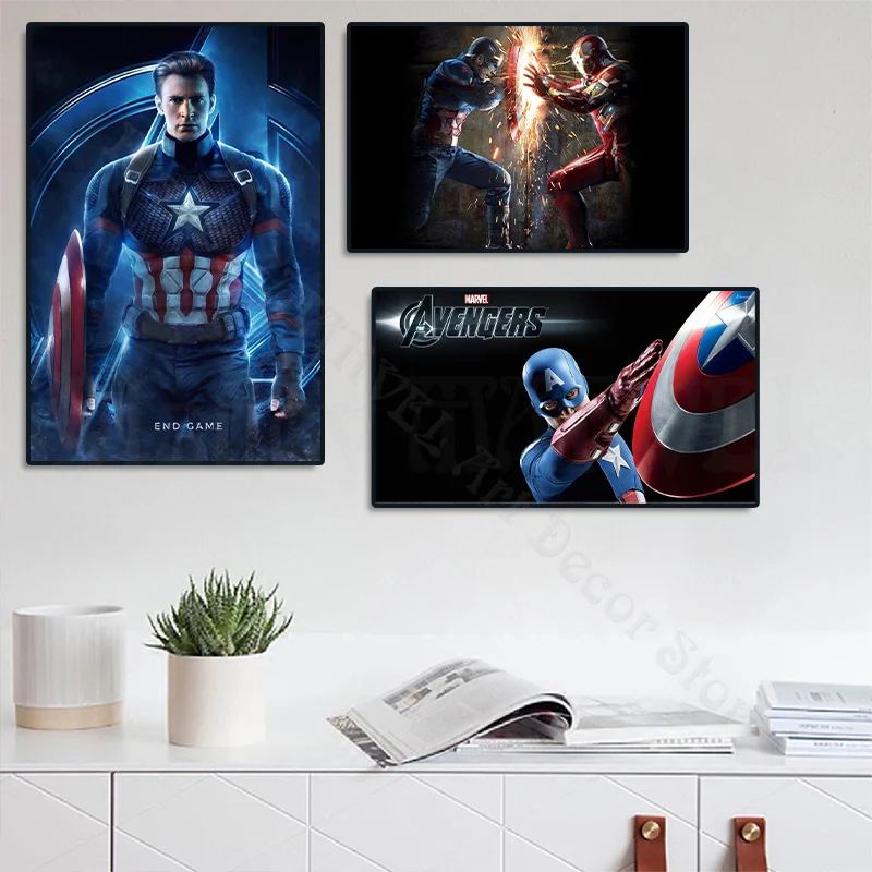 

Marvel Captain America Canvas Painting Iron Man Action Movie Superhero Characters Posters Wall Art Kids Room Home Decor