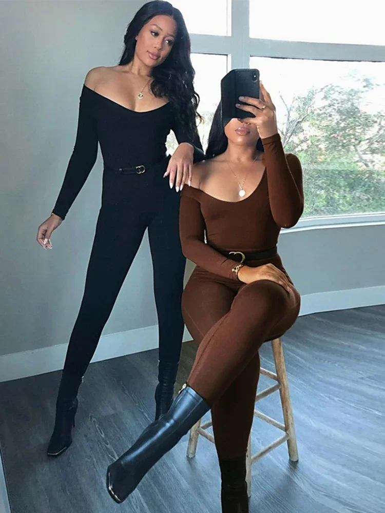 II женские комбинезоны с длинными рукавами однотонные облегающие модные