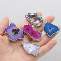plating silver natural druzys stone pendant charms natural agates stone pendant for making diy jewerly necklace 25x30 35x40mm