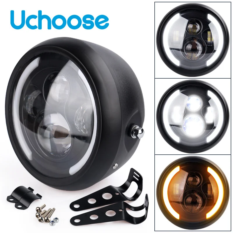 

7.5 inch Universal Cafe Racer Round Motorcycle LED Head lamp Headlamp Distance Light Refit 7.5" Motorcycle Headlight Cafe Racer