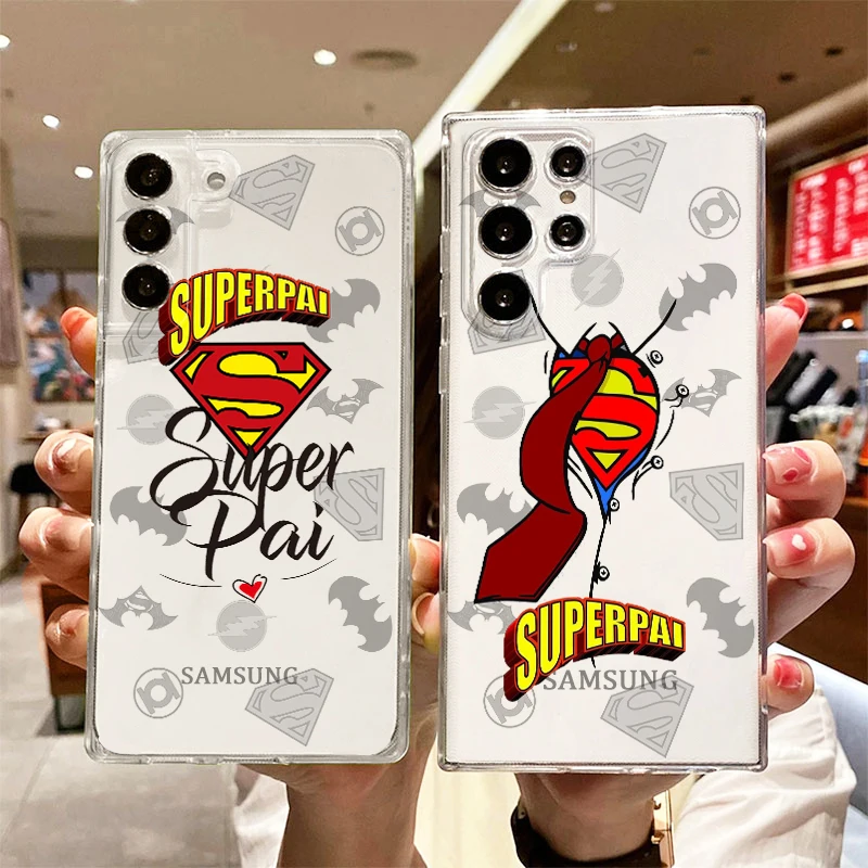 

Luxury Superman Superhero Art Phone Case For Samsung S23 S22 S21 S20 FE Ultra Pro Lite S10 S10E S9 S8 Plus 5G Transparent Cover