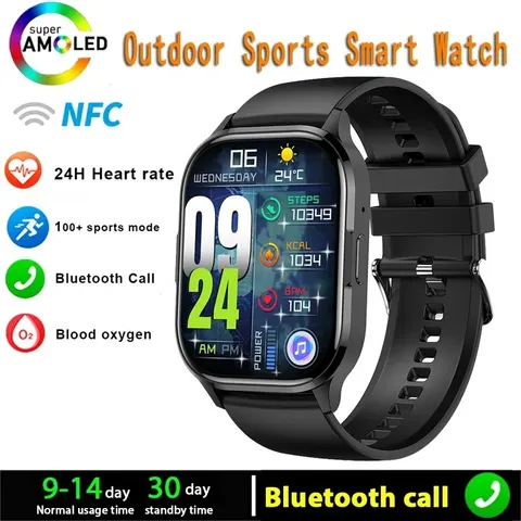 Новинка 2024, Смарт-часы SENBONO AMOLED, всегда на дисплее, Bluetooth, звонки, умные часы, мужские спортивные водонепроницаемые часы для IOS, Android