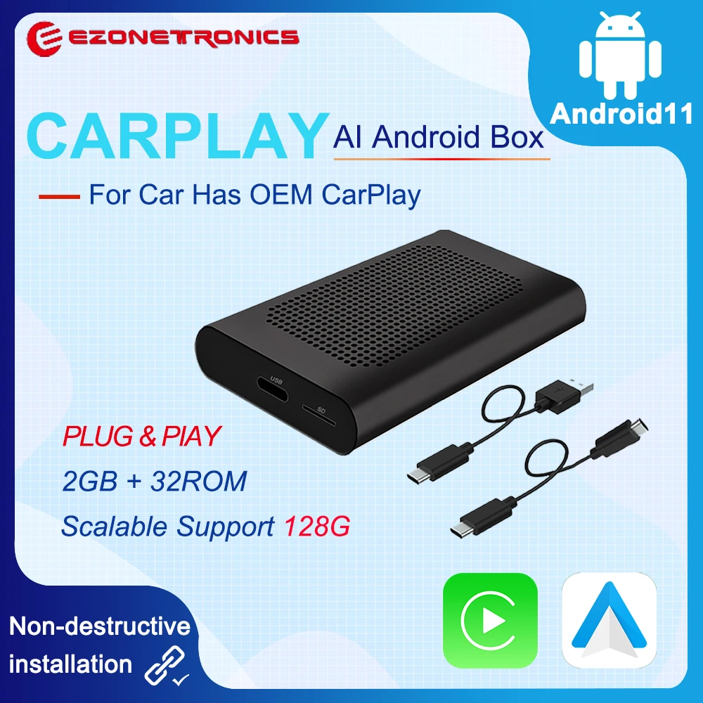 CarPlay Android Mini Ai Box Android11 проводной к беспроводному подключению для Volvo Ford Benz VW Audi Hyundai