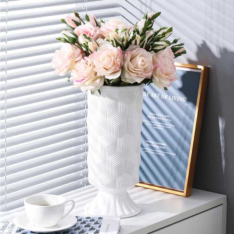 

European-style Ceramic Vase Cylindrical Hydroponic Flowers Green Plant Potted Living Room White Blue Flower Vase Home Decoration