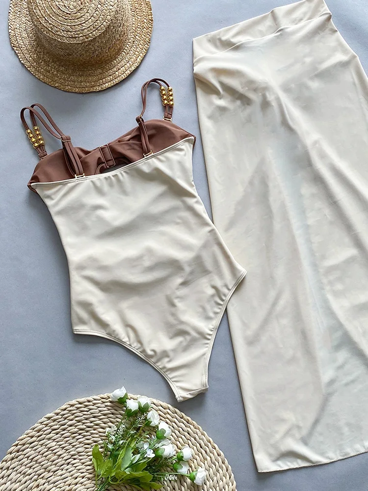 Высококачественный слитный купальник 2024 с крышкой Женский лоскутный бикини