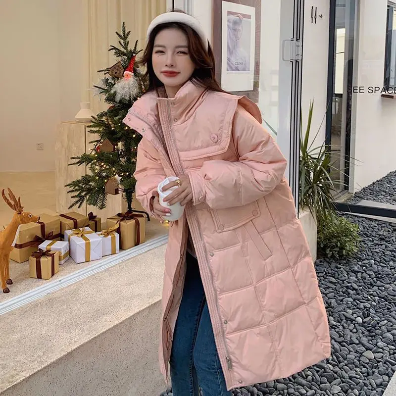 Down Jacket Women New New Down Coat South Winter Navy Collar Medium Long White Duck Down Warm Fashion Down Winter Coat Women