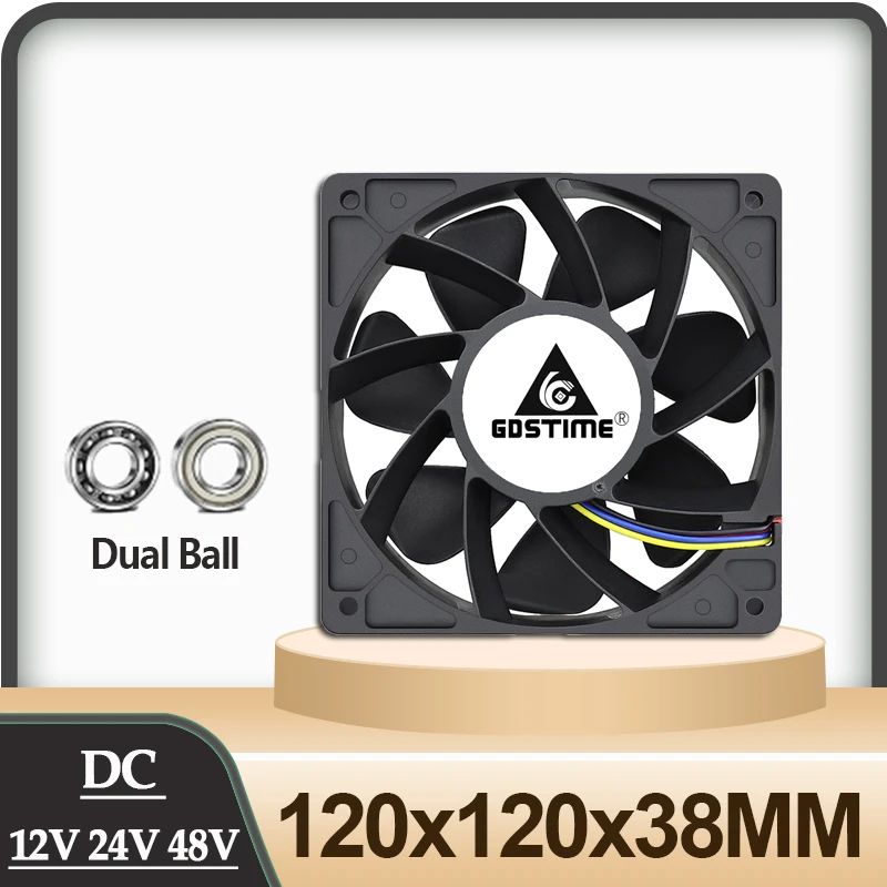 Gdstime 1&2 PCS 120MM Axial Fan 120x38mm DC 12V 24V 48V Cooling Fan Dual Ball For PSU Workstation Server Cooler Ventilation Fan
