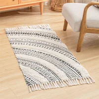 60*90cm Retro Bohemian Woven Tassel Carpet for Home Living Room Window Bedside Linen Rugs Table Runner Door Mat Boho Home Decor