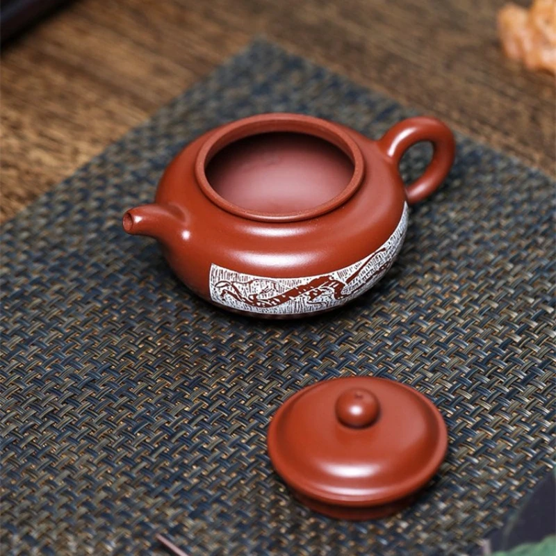 ball shaped infuser holes marked real yixing zisha dahongpao clay 190ml tea pot handmade original ore kungfu pot antique style images - 6