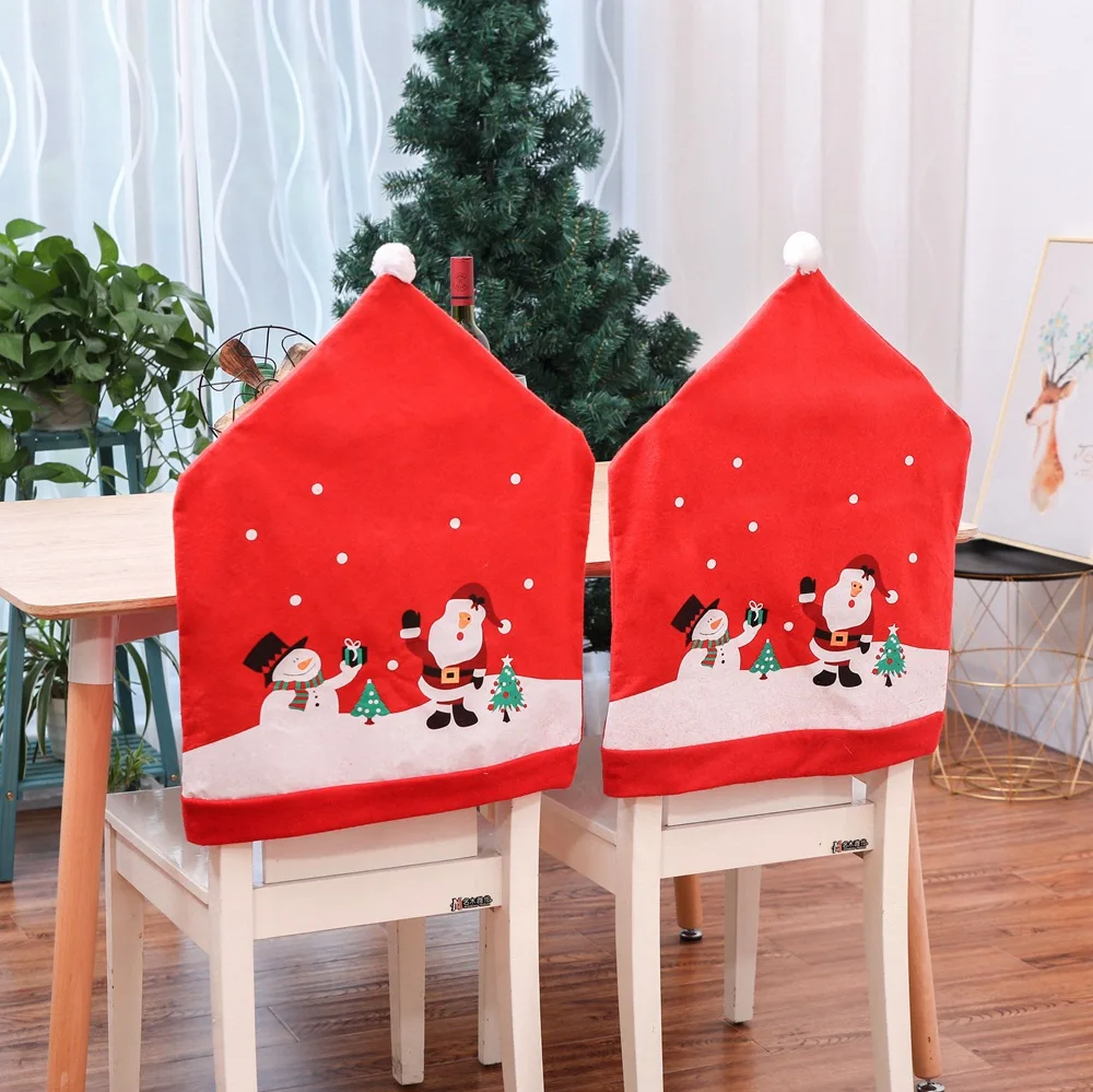 

Christmas New Style Dining Table Decoration Non Woven Chair Cover Cartoon Old Man Snowman Stool Set Christmas Big Hat