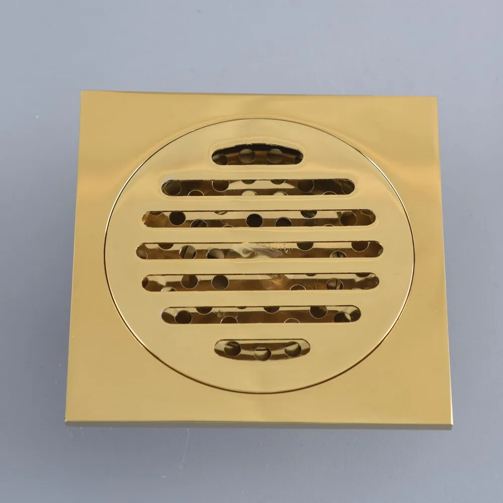 

Polished Gold Color Brass Square Bathroom Floor Drain Waste Grate Shower Drainer ahr097