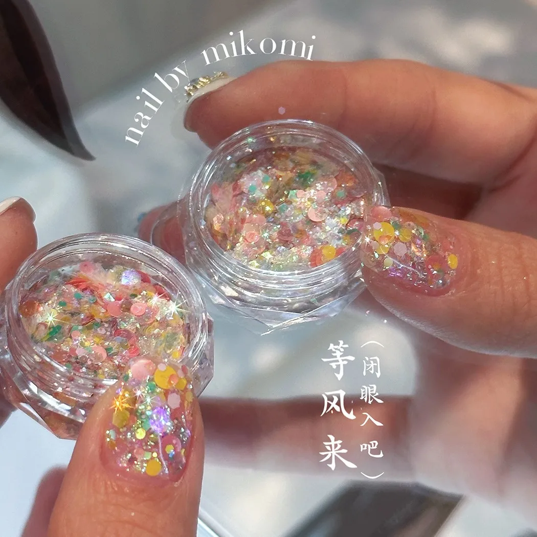 1Box Korean Dreamy Nail Glitter(Wait The Wind Come)Holographic Chunky Lump Glitters Mix Sequins Slice Gel Polish Nails Accessory