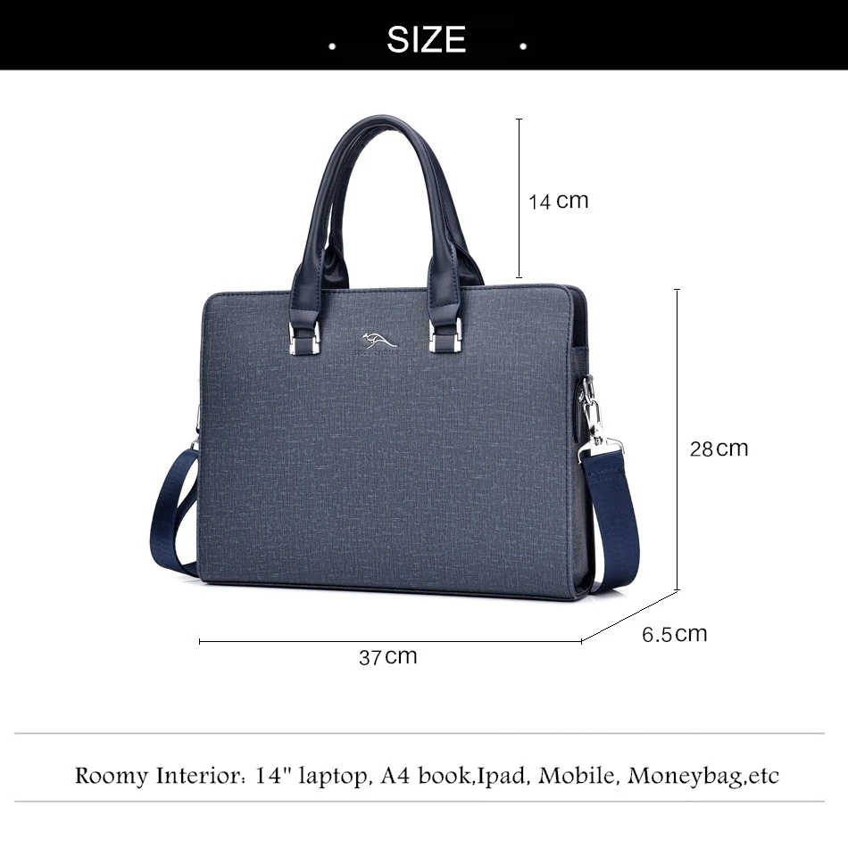 Men's Handbag Briefcase Large Capacity File Bag Attache Portfolio Business Shoulder Letter Blue Black