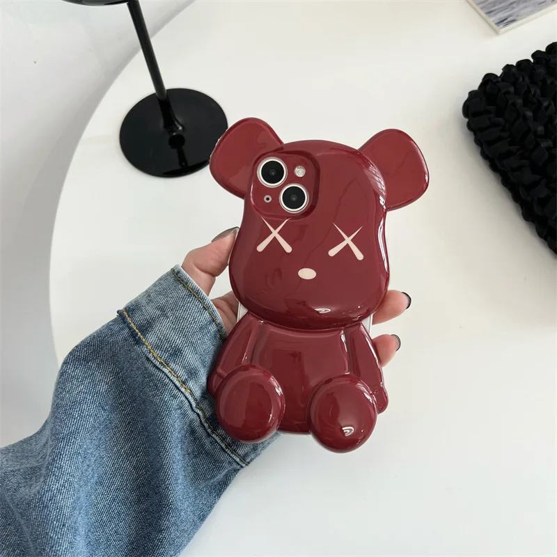 

Fashion Bear Wine Red Phone Case Cover for IPhone 14 Plus 11 12 13 14 Pro Max Shockproof Cases for IPhone 14 Pro Max Case
