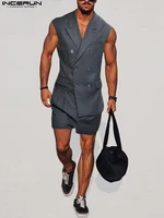 handsome hot sale mens all match simple pocket jumpsuits stylish male solid sleeveless buttons suit rompers s 5xl incerun 2022