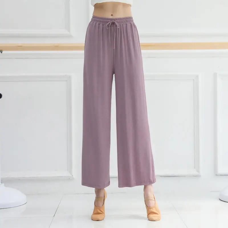 

Women 2022 Summer Fashion Modal Wide-leg Pants Female High Waist Straight Stretch Pants Ladies Solid Color Dance Trousers D178