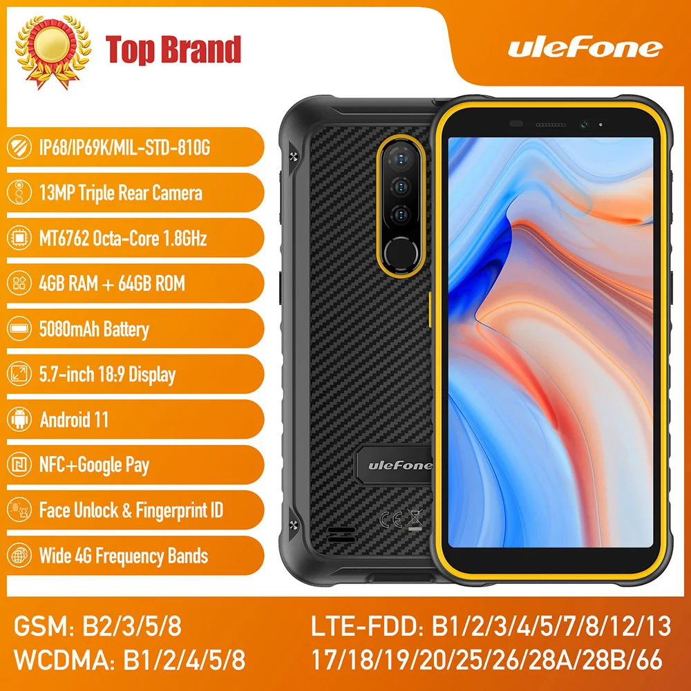 Tanie Osłona Ulefone X8 Wytrzymały Telefon Komórkowy IP68 Wodoodporna 5.7 Cal Smartfon Android 11 4GB 64GB Telefon Komórkowy Octa Core NFC 5080mAh