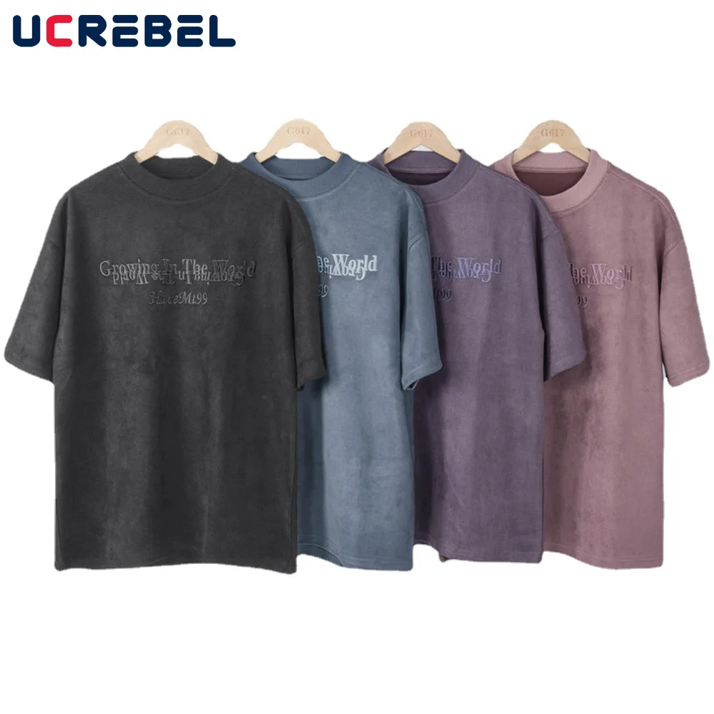 

Letter Embroidery Short Sleeve T-shirt Mens Summer Harajuku Dome Cotton Tee Streetwear Casual Shoulder Drop Half-Sleeve Top Men