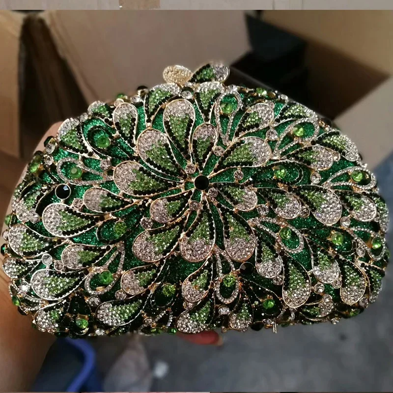 

Women Pink/Green/Red/Blue Color Flower Crystal Evening Bag Women Formal Dinner Stones Handbag Wedding Bridal Clutch Purse Bags
