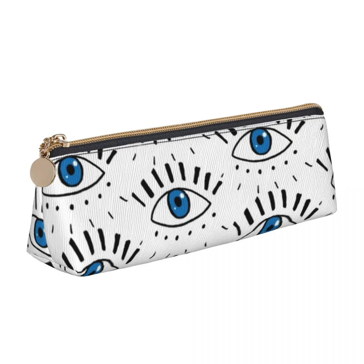 

Dark Blue Eyes Triangle Pencil Case Sketchy Eye Design Eyeball For Child Elementary School Pencil Box Simple Leather Pen Bags