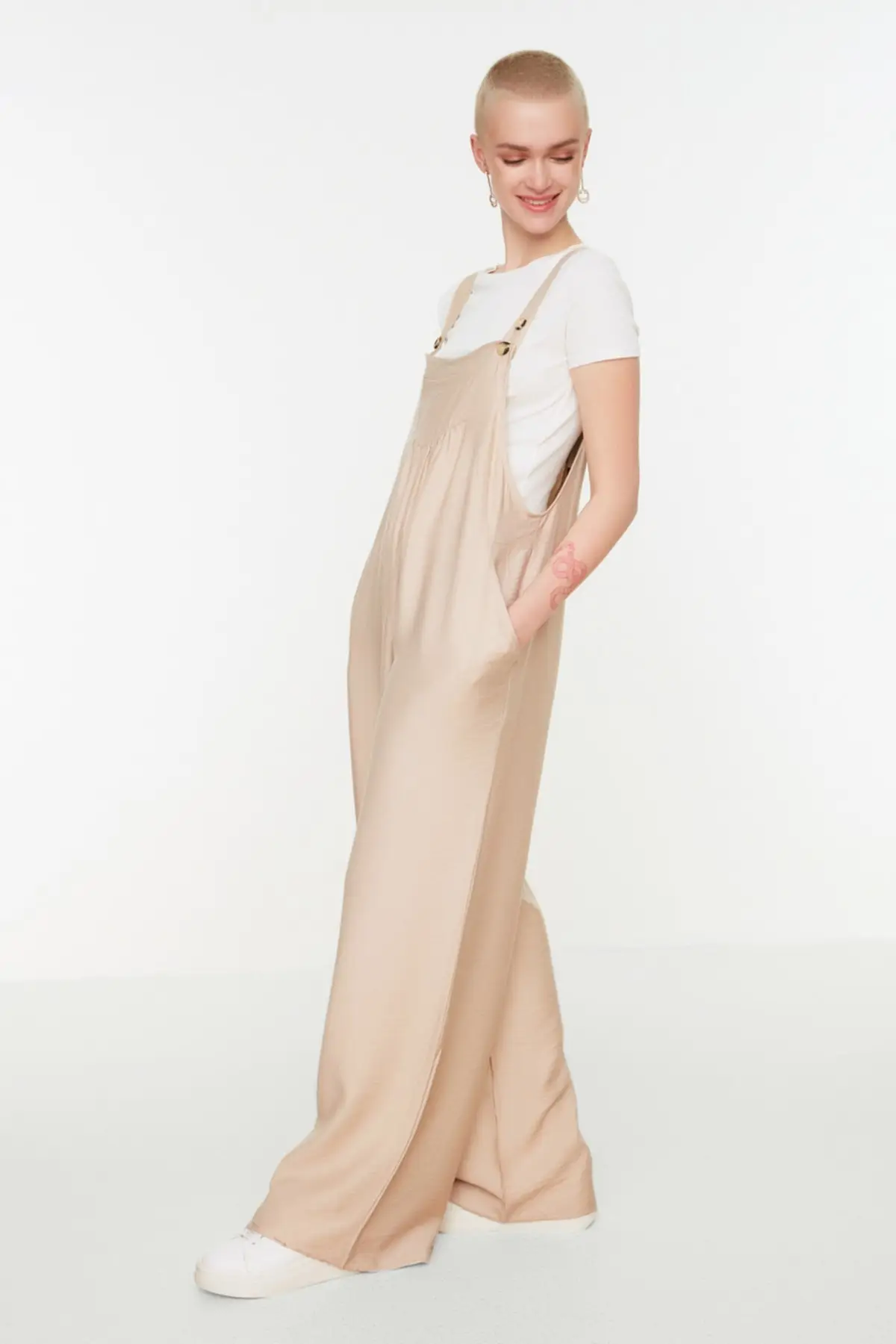 

Women's Overalls Mink Wide Leg Jumpsuit Hot Style Quality Fabric Sleeveless Baggy Trousers Casual Jumpsuit