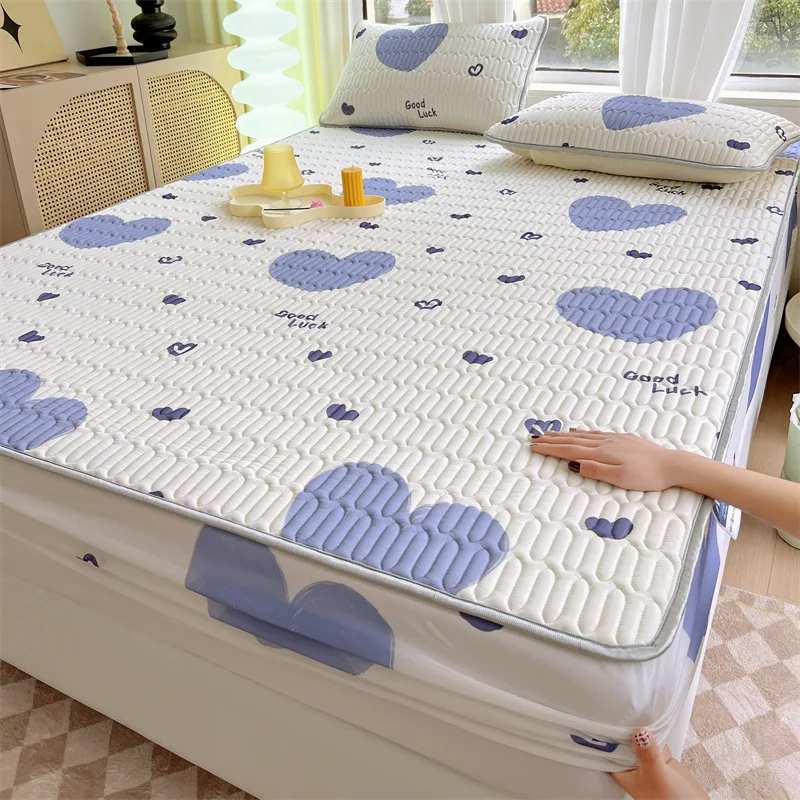 

New Class A Latex Cooler Washable Cool Feeling Ice Silk Bed Sheet Summer Nude Sleeping Non-slip Mattress Protector Cover Cartoon