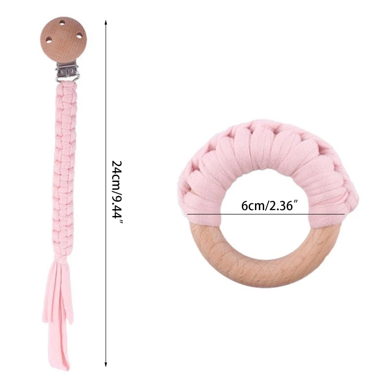 

2 Pcs Baby Braided Pacifier Chain Clip Wooden Ring Teether Set Infant Nipple Dummy Holder Soother Molar Teething Toys Gifts P31B