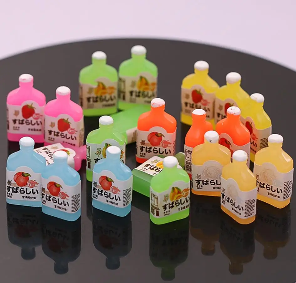 

Kawaii Beverage Juice Bottle Resin Cabochon Crafts For DIY Kitchen Doll House Accessories