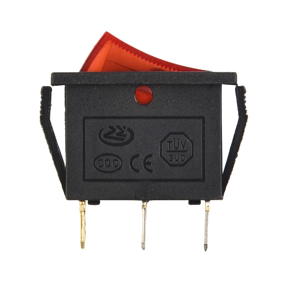 

Mini Push Button Rocker Switch 15A 250V 20A 125V RED ON-OFF-ON Red Light Illuminated 3 Pin With Push-in Terminals