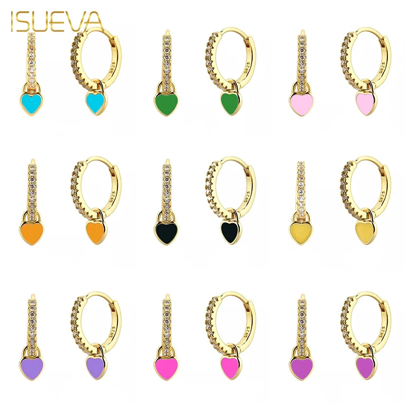 

ISUEVA Gold Filled Dangle Earrings for Women Color Candy Enamel Heart Hoop Drop Earrings 2022 Fashion Jewelry Wholesale