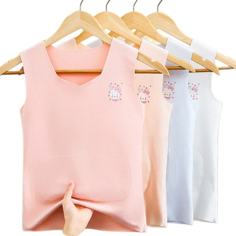 

Топ для девочек ярких цветов, майки, Размеры 100-170, детская осенне-зимняя теплая мягкая жилетка, детское нижнее белье белого и розового цветов...