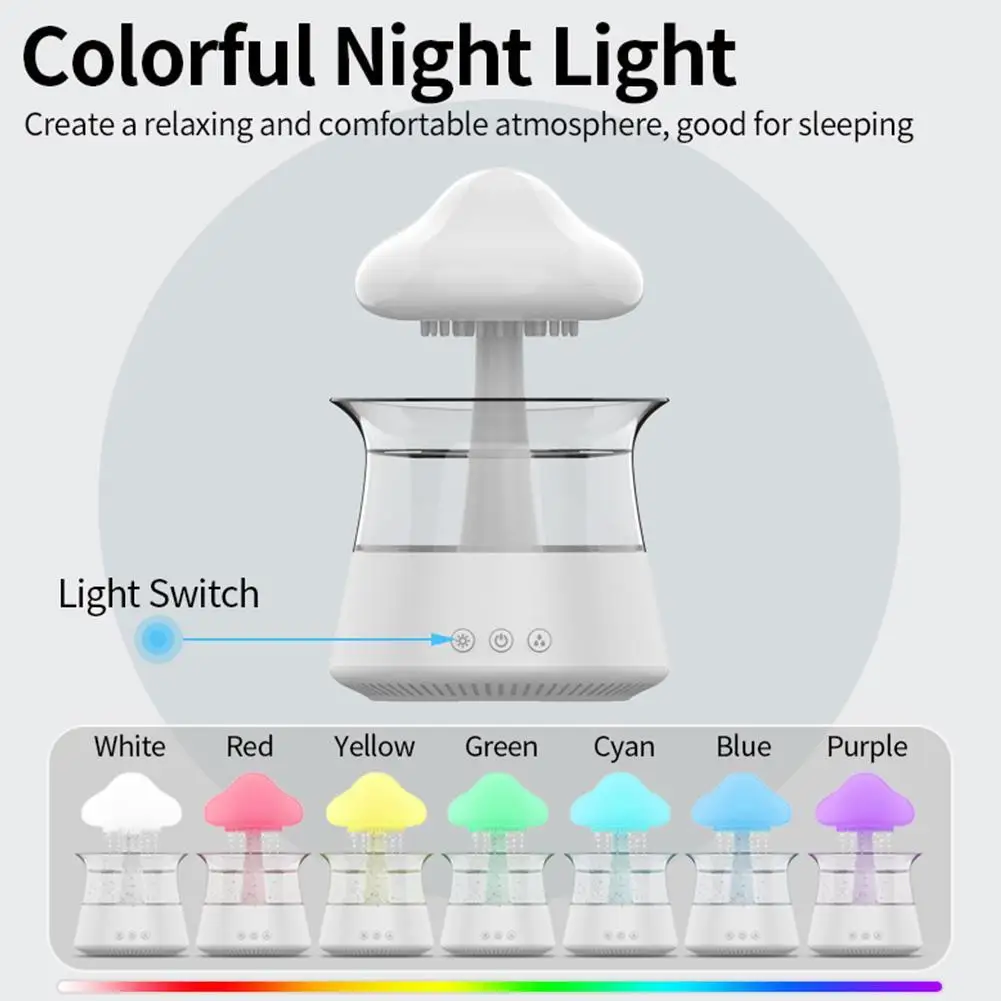 

Увлажнитель воздуха Rain Cloud, ультразвуковой генератор тумана, ароматическая лампа для масел, диффузор с успокаивающим звуком капель воды
