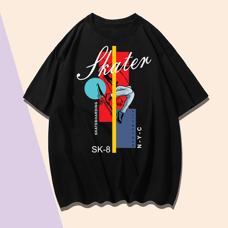 

Summer Short Sleeve T-shirt Abstract Finger Skate Print T Shirt for Men Cotton Round Neck Casual Plus Size Black White T Shirts