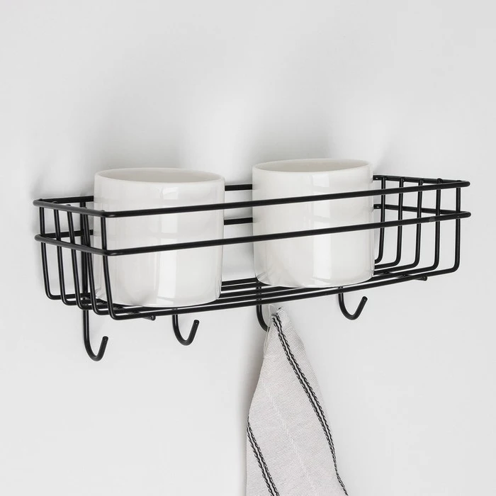 Полка универсальная 4 крючка 27 5х10х10 см цвет черный 7167274 |