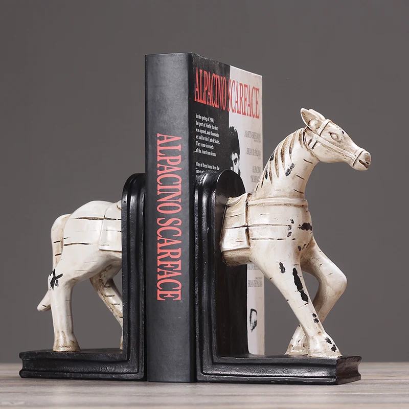 

Handmade Resin Horse Sculpture Retro Horse Statue Office Study Room Display Decoration Figurines Birthday Gifts File Bookbend