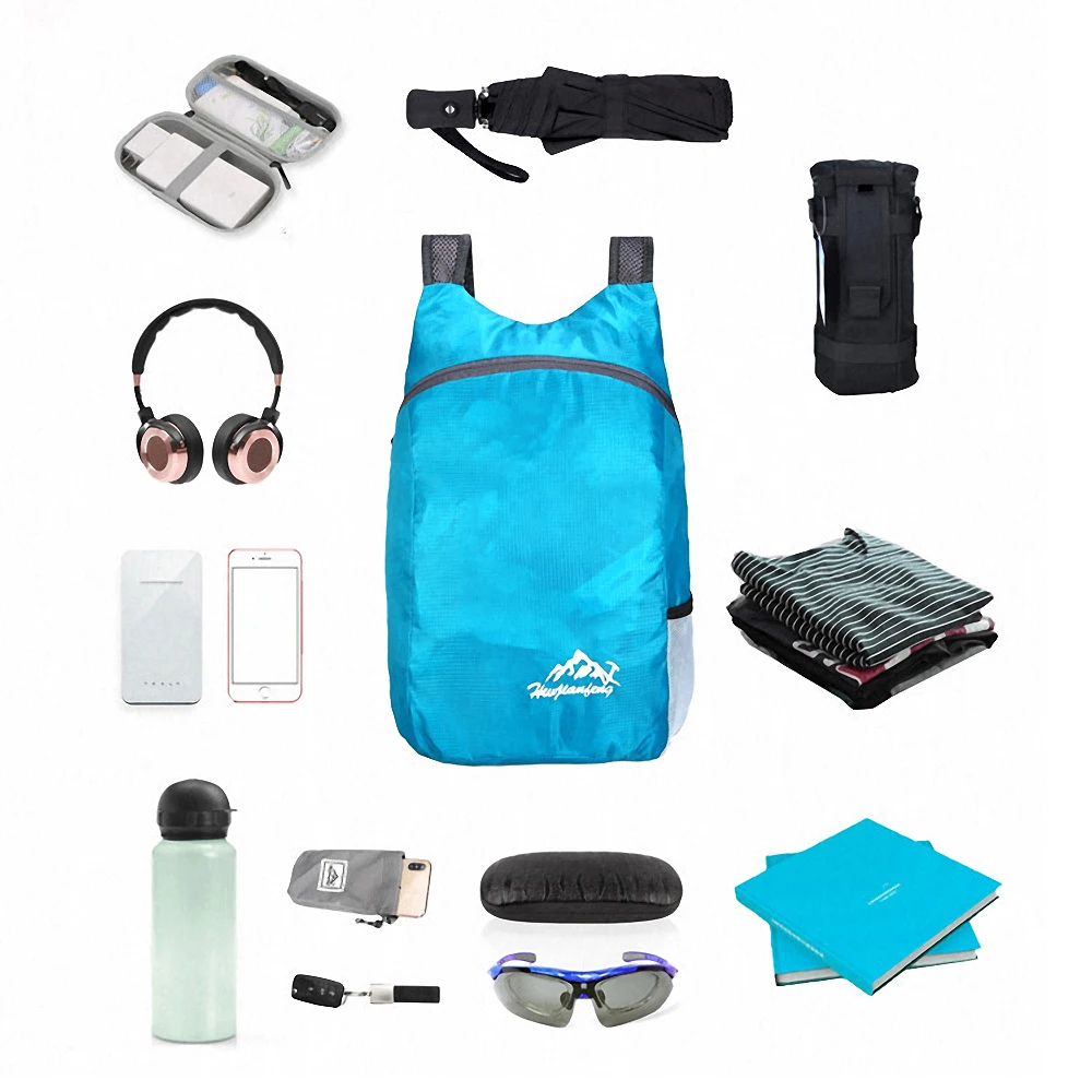 Ransel Kemas Ringan 20L Ransel Lipat Luar Ruangan Ultraringan Tas Daypack Travel Tas Olahraga untuk Pria dan Wanita