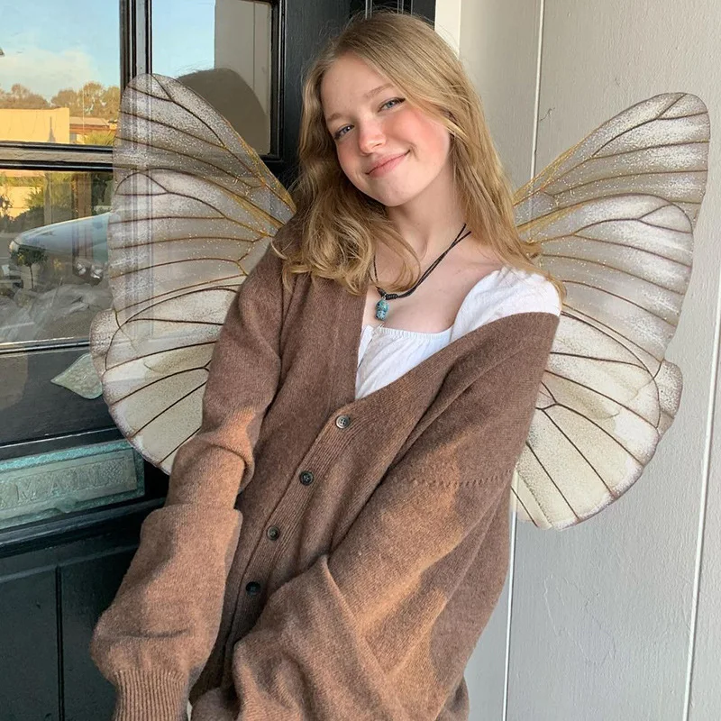 

Sweaters Woman 2022 Autumn Korean Fashion V-neck Loose Butter-down Cardigan Preppy Style Brown Sweater Knitted Tops Y2k Vintage