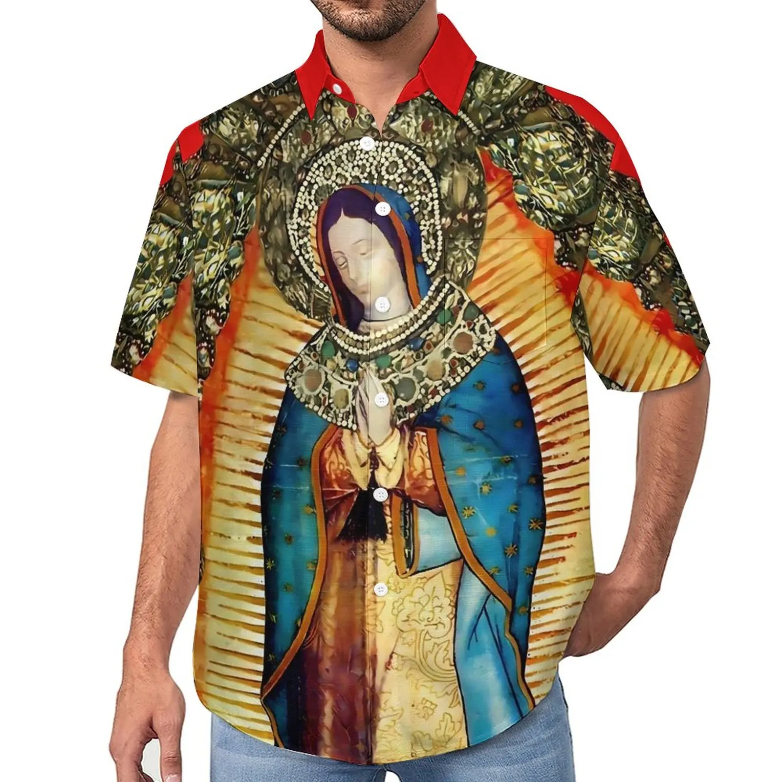 

Our Lady of Guadalupe Casual Shirt Mexican Virgin Mary Beach Loose Shirt Hawaii Y2K Blouses Short Sleeve Design Oversize Clothes
