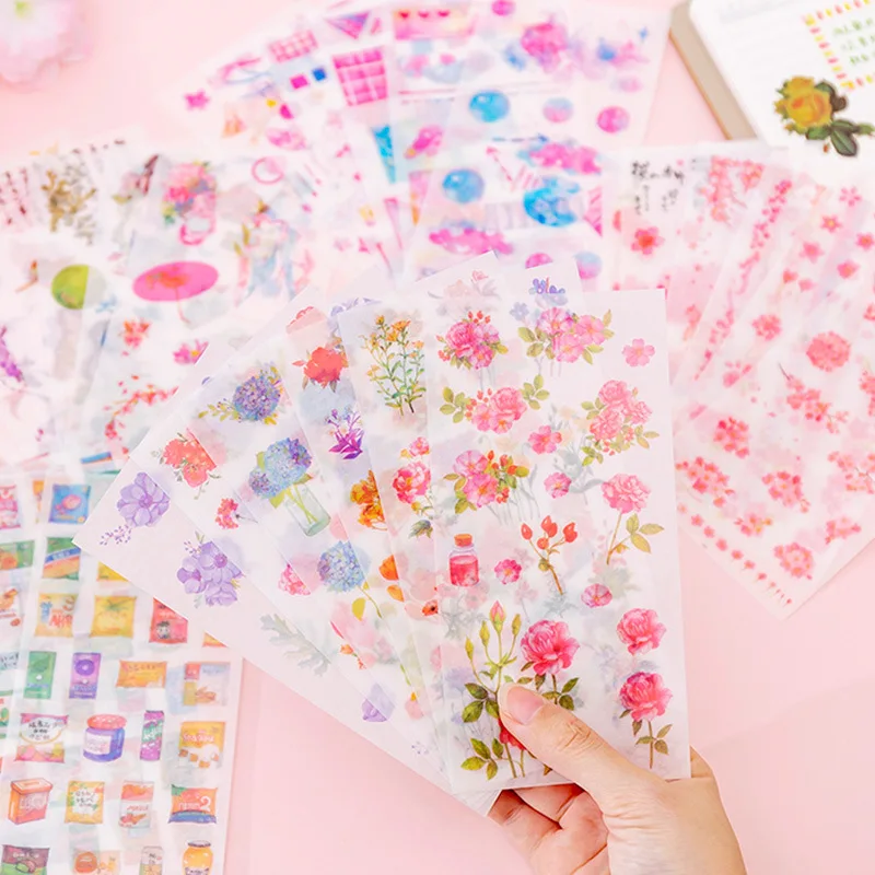 

6Sheets/lot Kawaii Unicorns-Sticker For Kids Vintage Flower Decorative Masking ScrapBooking Adhesive School Stationery Supplies