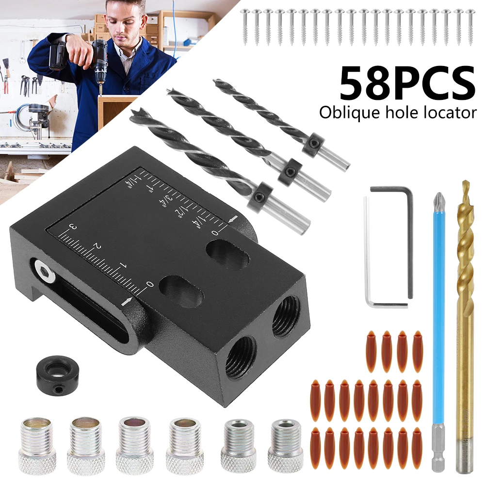 

Набор кондукторов для сверления, комплект из 58 насадок с наклонным отверстием для деревообработки, с 15 градусами регулировки, для работ по д...