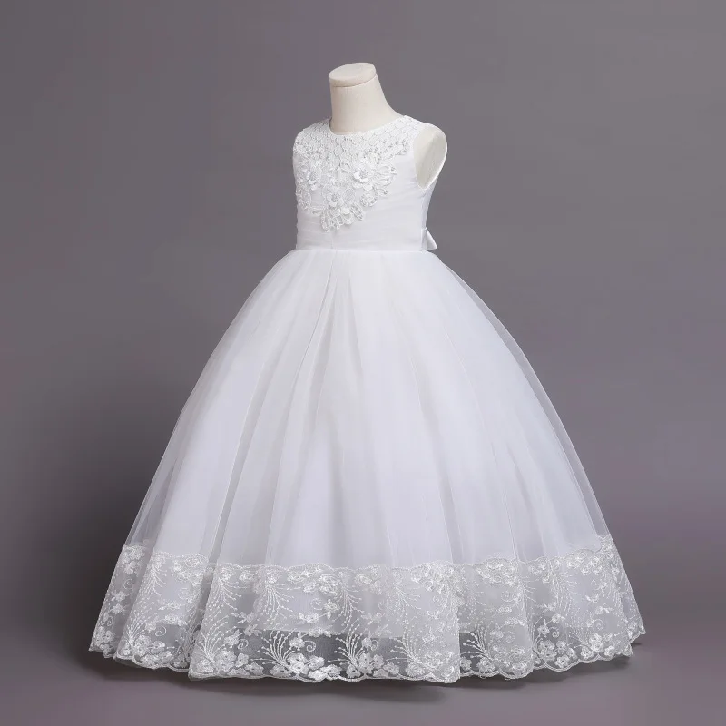 

Pageant White Bridesmaid Dresses Elegant Flower Girl Party Princess Long Evening Dress For Girls Children Wedding Prom Gown