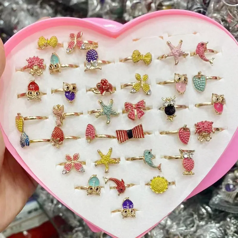 10 шт. милые Мультяшные Детские Кольца Kawaii дети девочки цветок сплав перстень