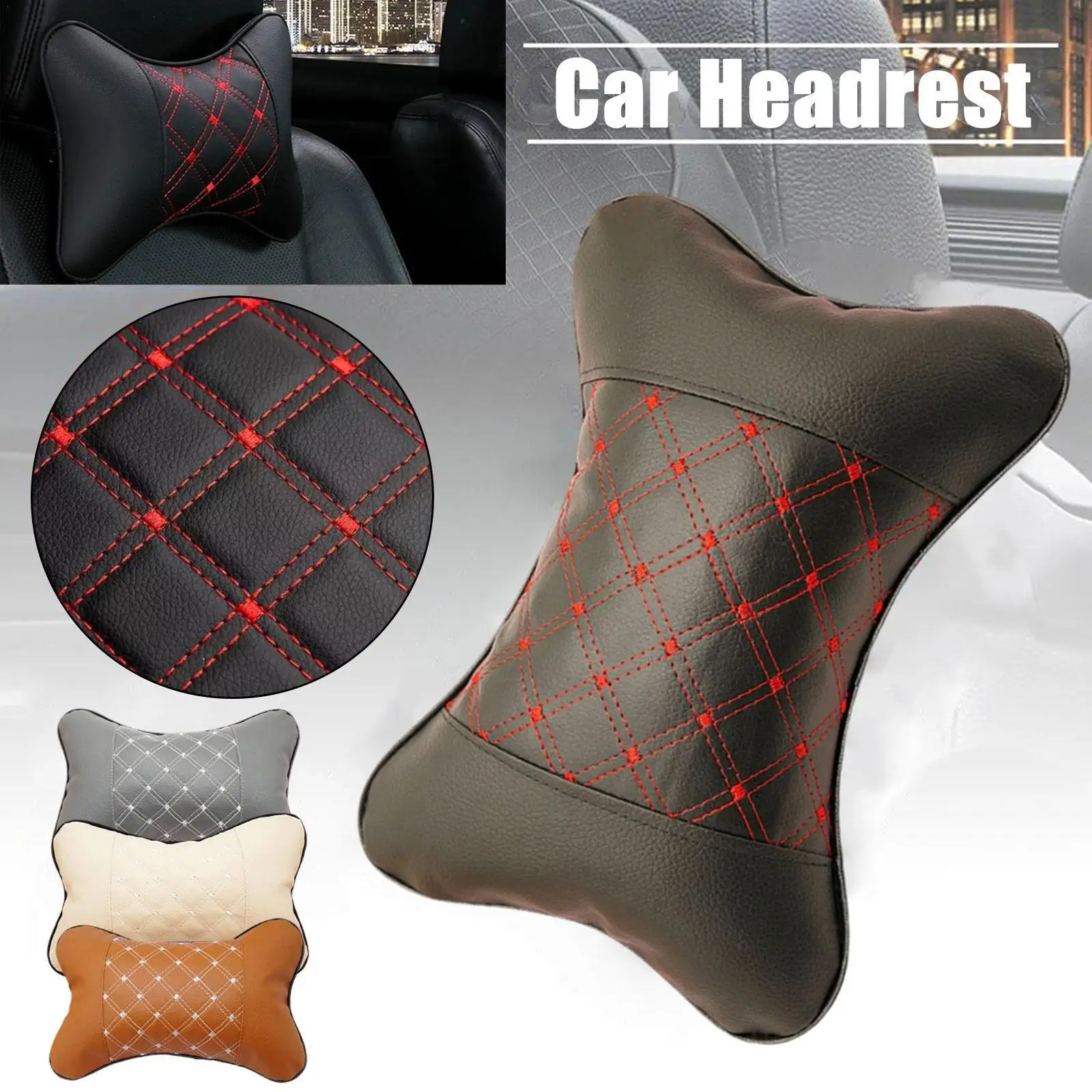 

Car Neck Pillows Both Side Pu Leather 1pcs Pack Headrest For Head Pain Relief Filled Fiber Universal Car Headrest Pillow P3W7