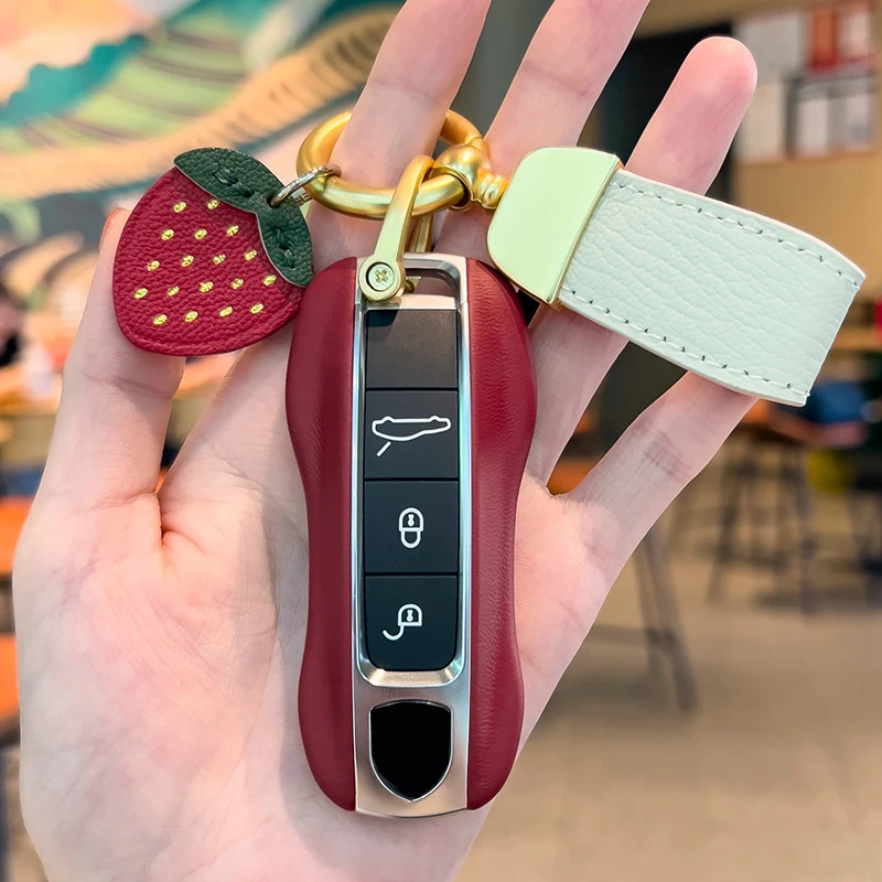 

High End Italy Genuine Leather for Porsche Cayenne Macan 911 Panamera 718 Spyder Boxster Smart Car Key Case Cover Fob Keychain