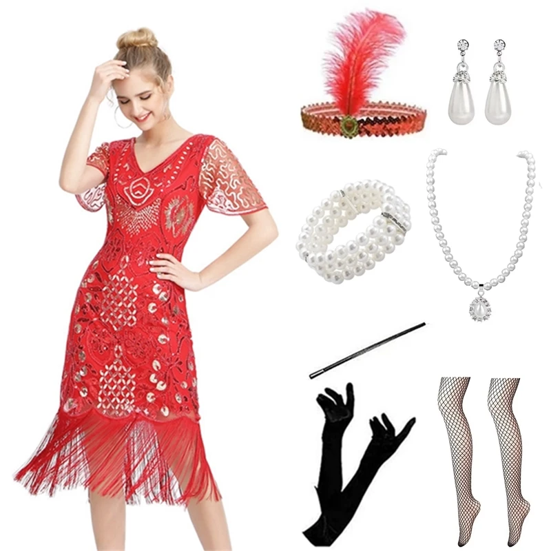 

Женское вечернее платье с блестками и кисточками