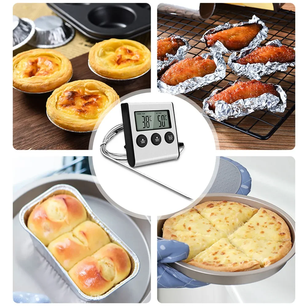 

Прекрасный Кухонный Термометр с длинным зондом, цифровой измерительный инструмент температуры для приготовления пищи, барбекю, выпечки, духовки, гриля, Таймер сигнализации