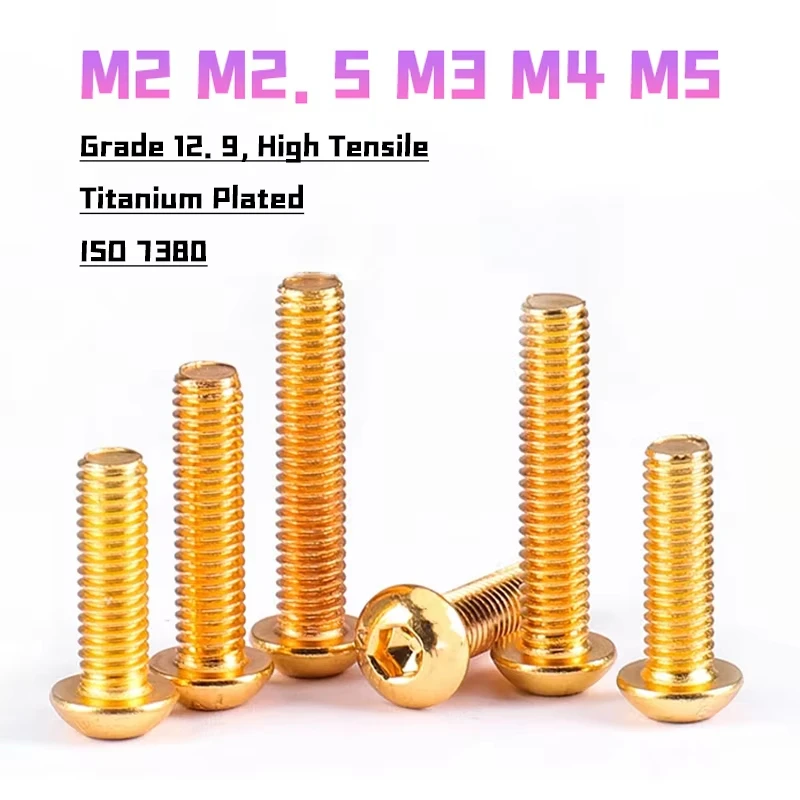 Стальные винты с кнопочной головкой золотого цвета  DIN7991 GB/T 70.3 12.9 М2 М2.5 М3 М4 М5