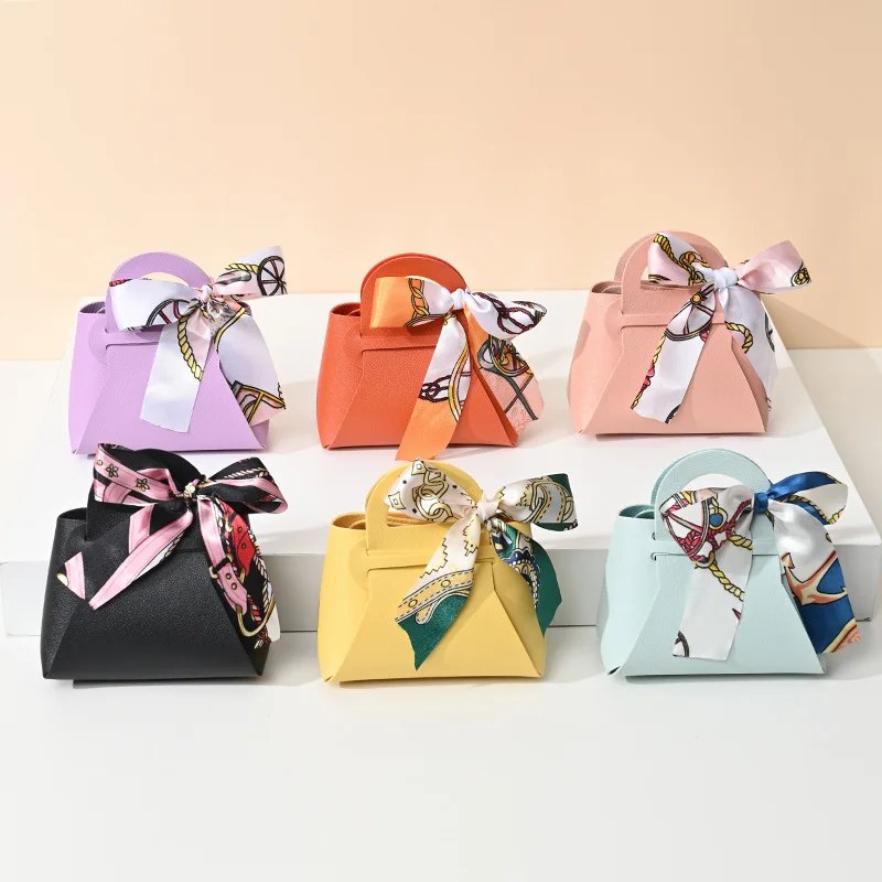 European Creative Wedding Candy Boxes Leather Handheld Candy Bag Ins Gift Back Candy Packaging
