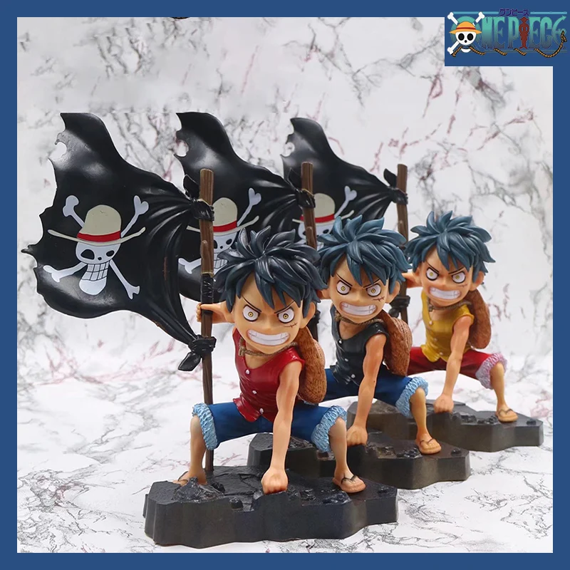 

Аниме One Piece новый узор экшн-фигурка взять флаг Луффи Красный Синий Желтый три цвета Q-версия набор для гаража Модель Кукла Подарки